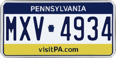 PA license plate MXV4934
