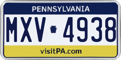 PA license plate MXV4938
