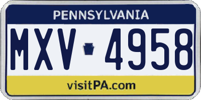 PA license plate MXV4958