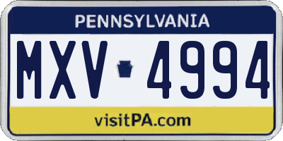 PA license plate MXV4994