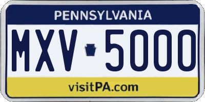 PA license plate MXV5000