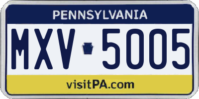 PA license plate MXV5005