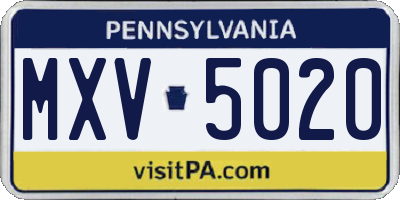 PA license plate MXV5020