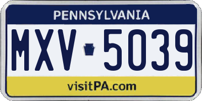 PA license plate MXV5039