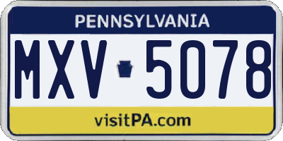 PA license plate MXV5078