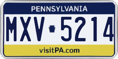 PA license plate MXV5214