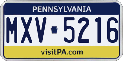 PA license plate MXV5216