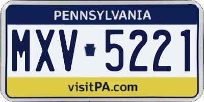 PA license plate MXV5221