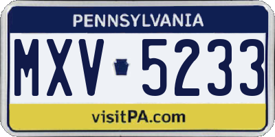 PA license plate MXV5233