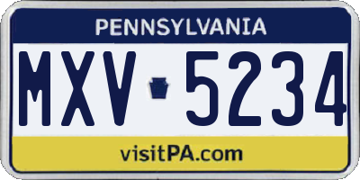 PA license plate MXV5234