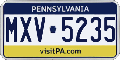 PA license plate MXV5235