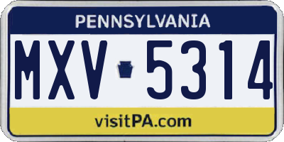 PA license plate MXV5314