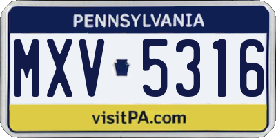 PA license plate MXV5316