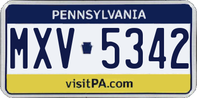 PA license plate MXV5342