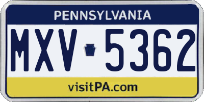 PA license plate MXV5362