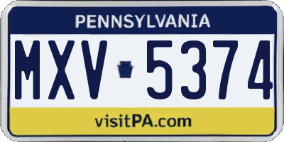 PA license plate MXV5374