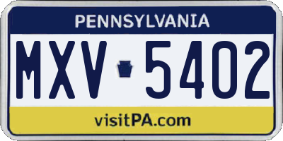 PA license plate MXV5402