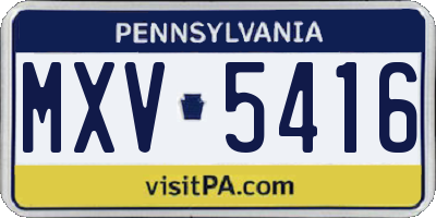 PA license plate MXV5416