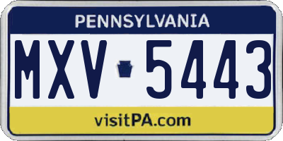 PA license plate MXV5443