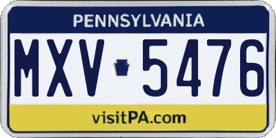 PA license plate MXV5476