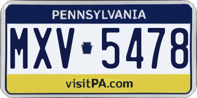 PA license plate MXV5478