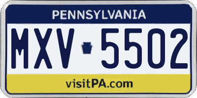 PA license plate MXV5502