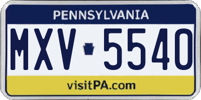 PA license plate MXV5540