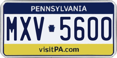 PA license plate MXV5600