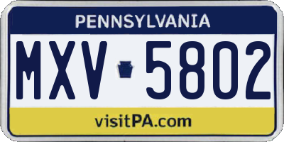 PA license plate MXV5802