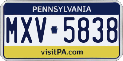 PA license plate MXV5838