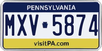 PA license plate MXV5874
