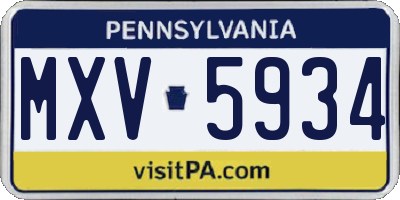 PA license plate MXV5934
