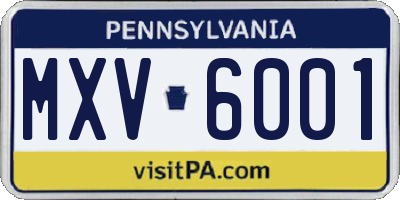 PA license plate MXV6001