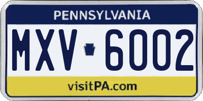 PA license plate MXV6002