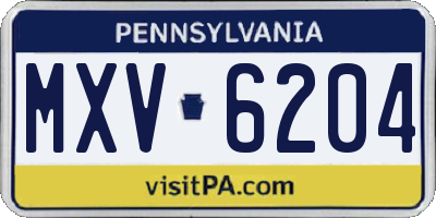 PA license plate MXV6204