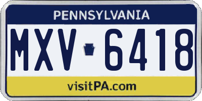PA license plate MXV6418