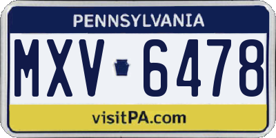 PA license plate MXV6478