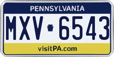 PA license plate MXV6543