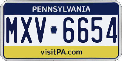 PA license plate MXV6654