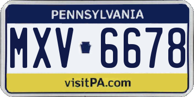 PA license plate MXV6678