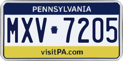 PA license plate MXV7205