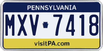 PA license plate MXV7418