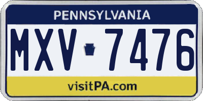 PA license plate MXV7476