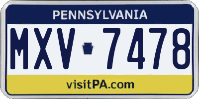 PA license plate MXV7478