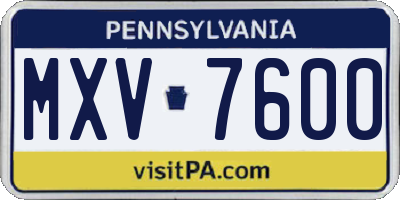 PA license plate MXV7600