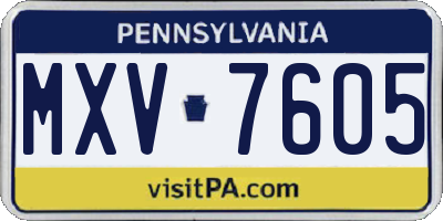 PA license plate MXV7605