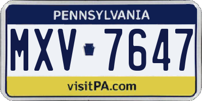 PA license plate MXV7647