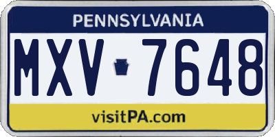 PA license plate MXV7648