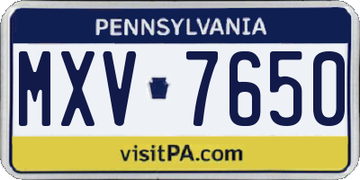 PA license plate MXV7650