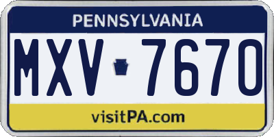 PA license plate MXV7670